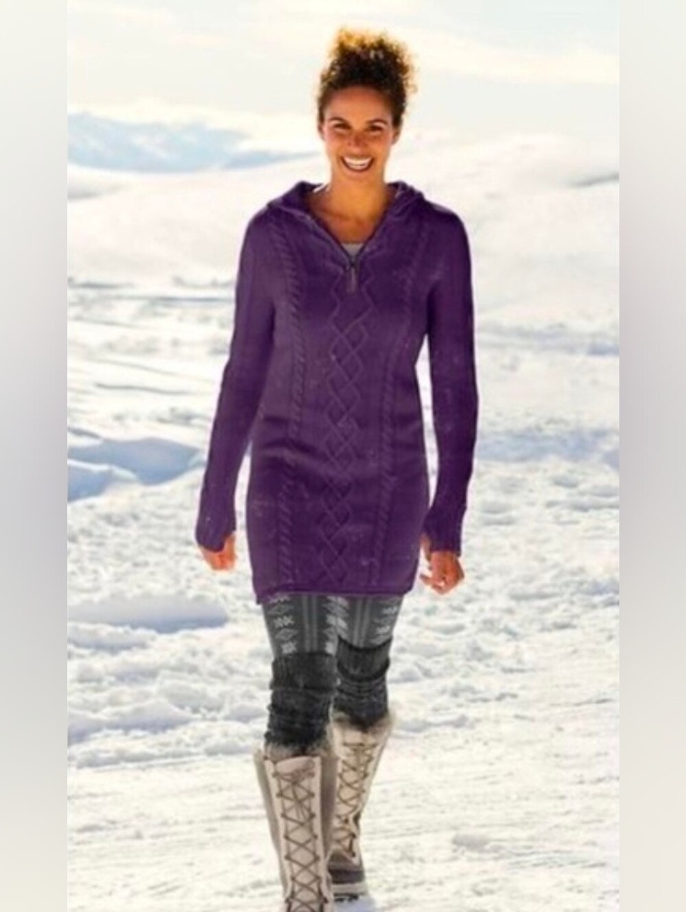 Athleta Hut To Hut Purple Knit Sweater Dress Hoodie Size Medium
